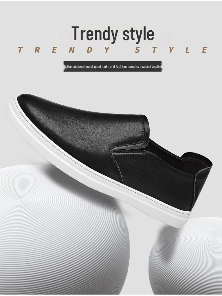 Men's Casual Cowhide Leather White Loafers - Stylish & Versatile for Spring and Autumn