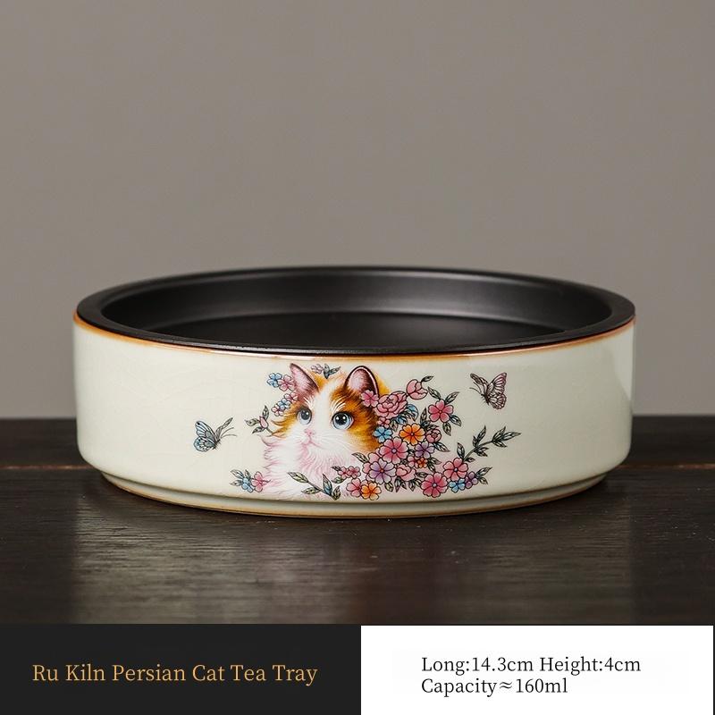 

Ru Kiln Persian Cat Pot Bearing Tea Tray Ceramic Water Storage Kettle Mat Tea Teapot Base Tea Table Tray Tea Ceremony Accessory