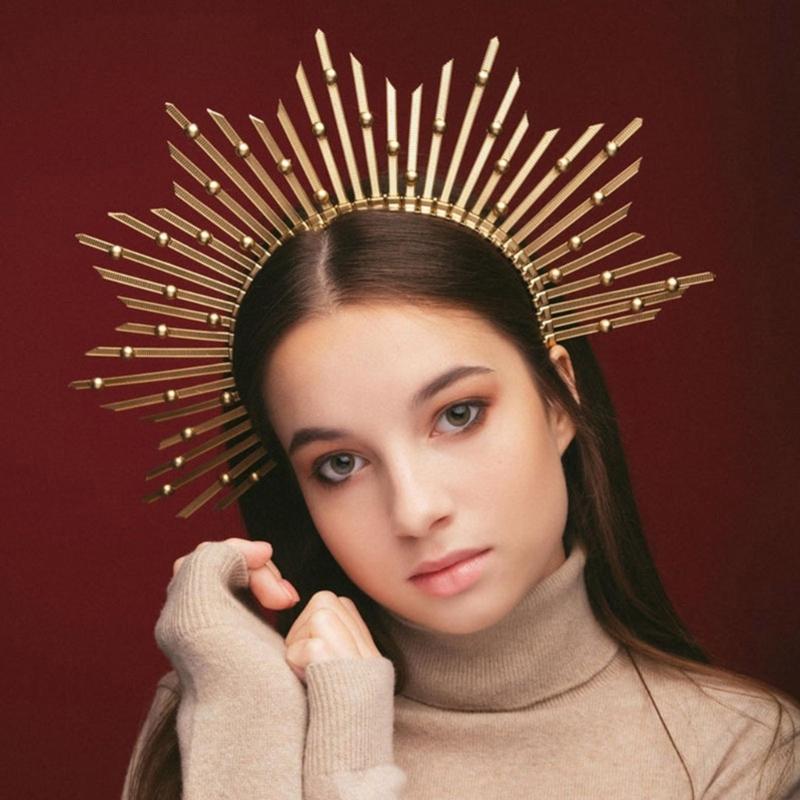 Round Five-pointed Star Head Buckle Hairband Funny Exaggerated Gold Crowns Halloween Witch Dress Hair Accessories