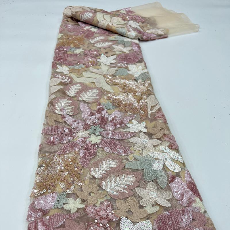 1 Jarda Siatka z Haftem 3D i cekinami Kwiatowy Materiał do Szycia Rękodzieła Kolorowa Nić Tkanina na Suknię Wieczorową Koronkowa Tkanina
