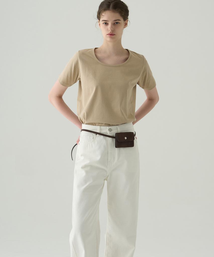 Deuloupisumeon Supima Silket U-Neck Short Sleeve T-Shirt [Beige]