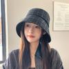 Autumn and winter plaid big eaves bucket hat advanced sense bow basin hat temperament versatile show face small hat women