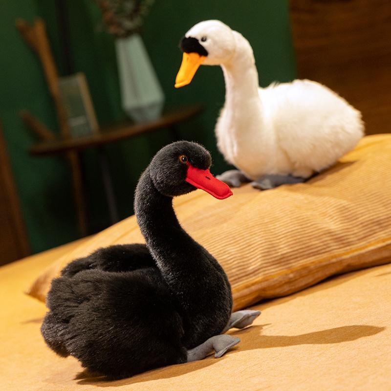 24cm Simulation Black and White Swan Plush Toys Cute Bird Stuffed Animal Doll For Lover's Gifts
