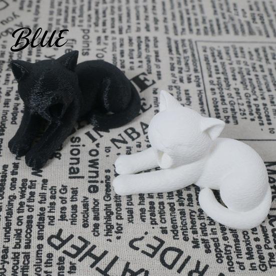Versatile Home Decor 3D Printed Cat Ornament Realistic Plush Texture Figurines Black Decorative Statue White Cute Healing Sculpture for Desk
