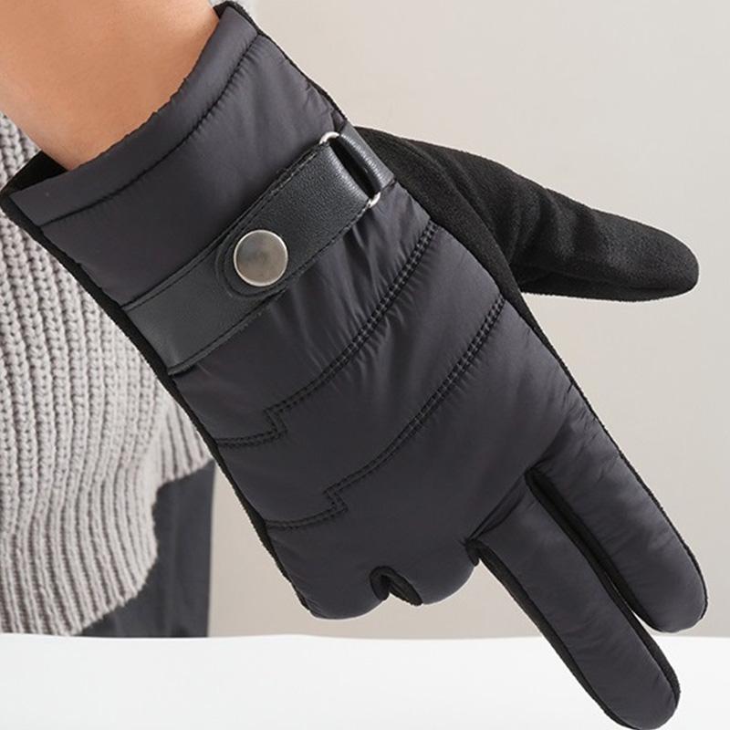 Autumn and Winter Plush Down Cloth Korean Edition Touchscreen Riding and Driving Windproof and Warm Suede Gloves