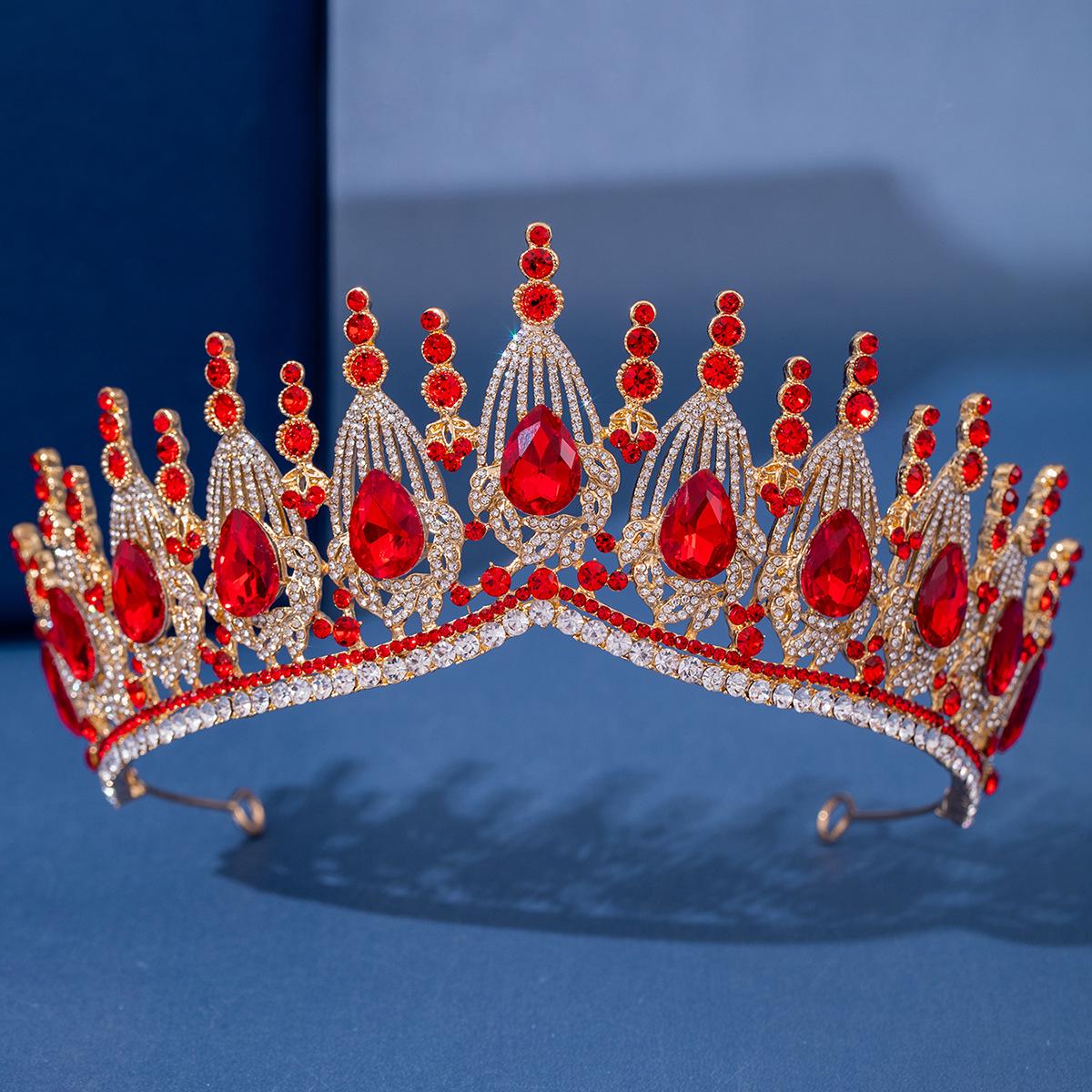 

Европейские и американские свадебные аксессуары для волос в виде короны - красный свадебный головной убор для женщин