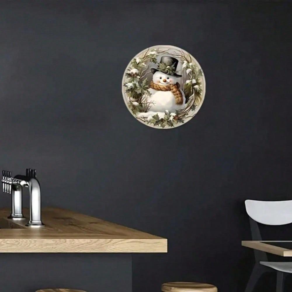 Snowman Wreath Round Metal Wall Art Christmas Holiday Decor Home Gift Indoor Outdoor