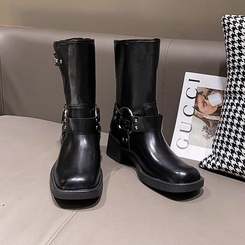 

Belt buckle Martin boots women s thick heel short boots western cowboy boots brown 2025 new punk knight single boots retro 35