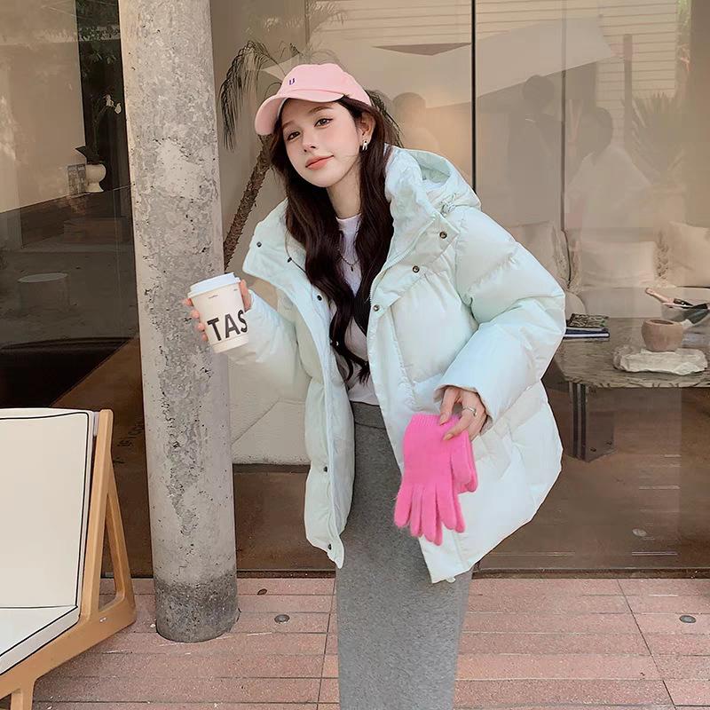 Down jacket women's short models New year's models Winter thickened loose hooded small white duck down sweet coat