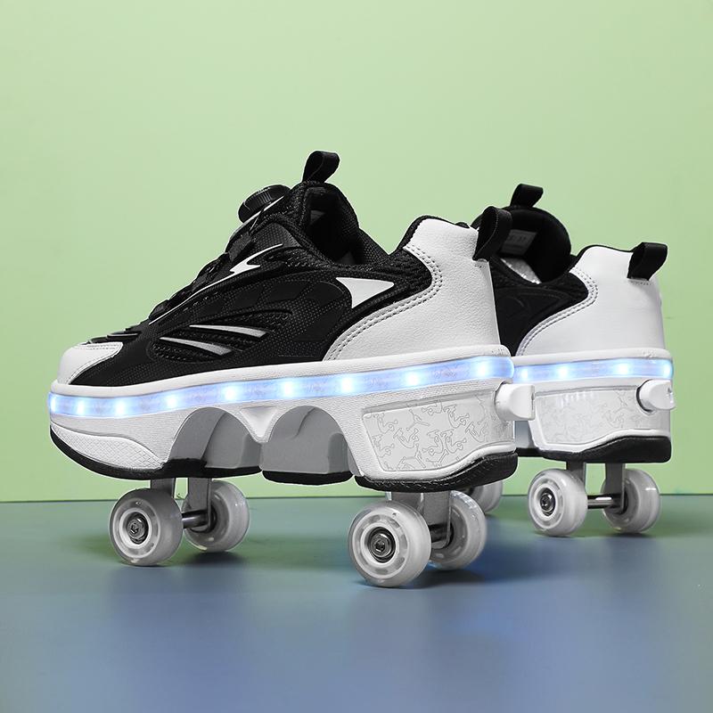Scarpe da pattinaggio a rotelle a quattro ruote a doppia fila LED Flash Scarpe a rotelle a doppio uso Uomo Donna Sneakers casual Scarpe sportive per passeggiate con il cane