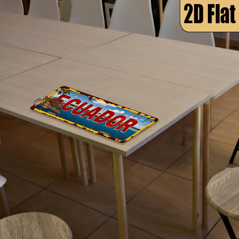

D Flat Printing Vintage Distressed ECUADOR Tropical Beach Scene Aluminum Tin Painting License Plate Shape South American Tra 15x30cm(5.9x7.8inch)