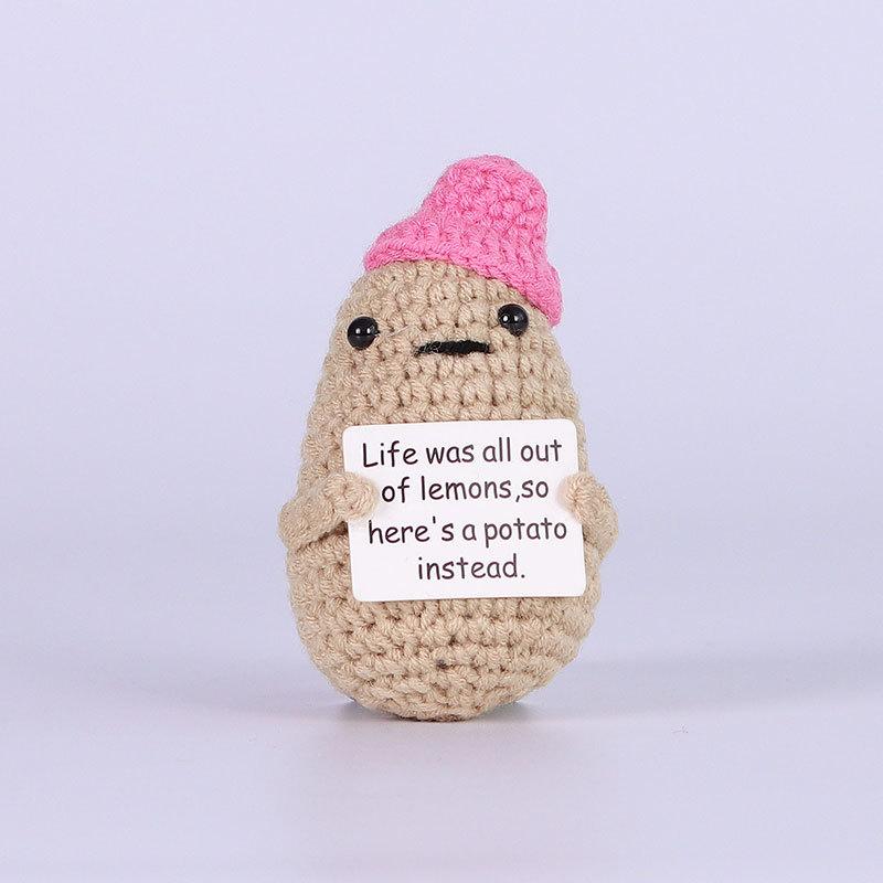 Funny Crochet Positive Energy Shark Doll with Card Home Room Decoration Handmade Wool Knitted Bee Ornament Christmas Party Gift