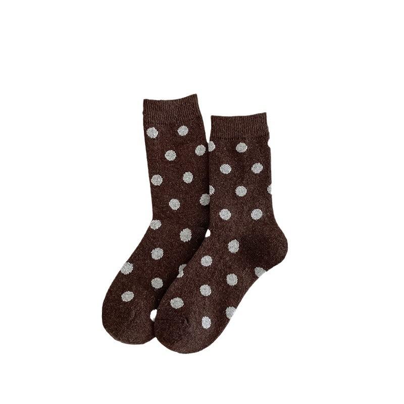 Socks Thickened Warm And Versatile Polka Dot Black Wool Maillard Coffee Color Mid-Leg Socks