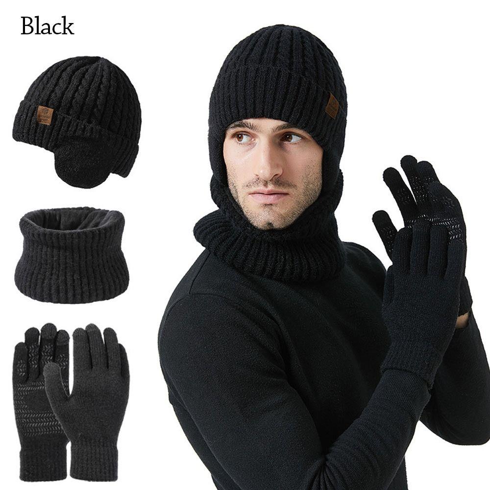 3Pcs/set Soft Touch Screen Gloves Warm Ear Protection Cap Winter Beanie Hat Scarf  for Men Women
