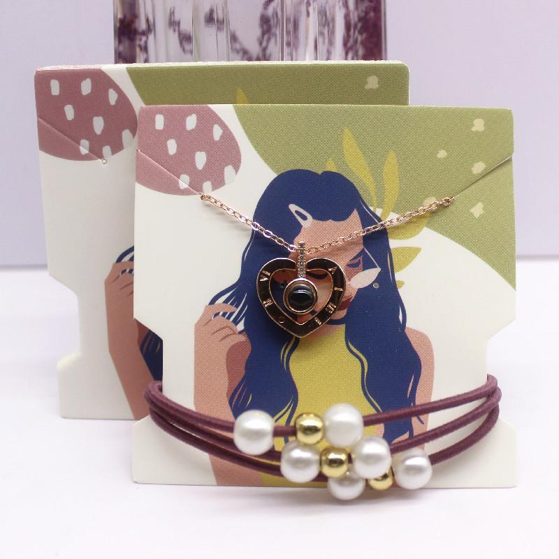 50Pcs 7.4x7.4cm White Paper Card Print Vintage Girl/cactus Girl Pattern Earring Necklace Hairband Jewelry Display Packaging Card
