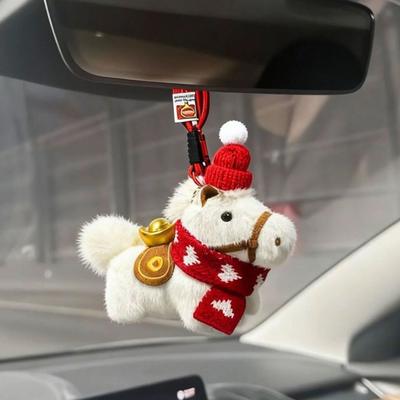 Plush Horse Keychain Car Interior Charm Handcrafted Zodiac 2026 Year of The Horse Pendant Bag Charm Lucky New Year Mascot Prosperity Gift
