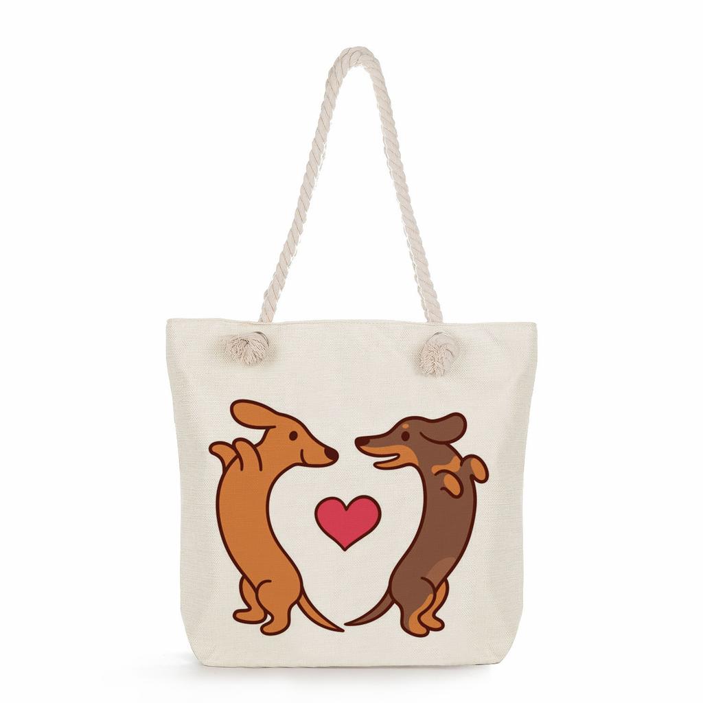 Sausage dog print thick rope single-shoulder beach bag 7284 CLE