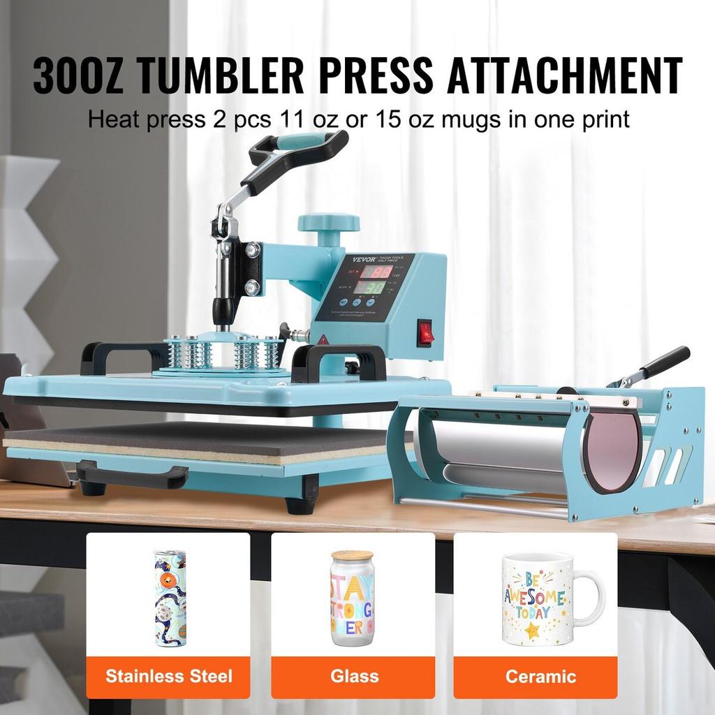 Heat Press Machine 12x15 In 5 In 1 with 30oz Tumbler Press T-Shirts Green