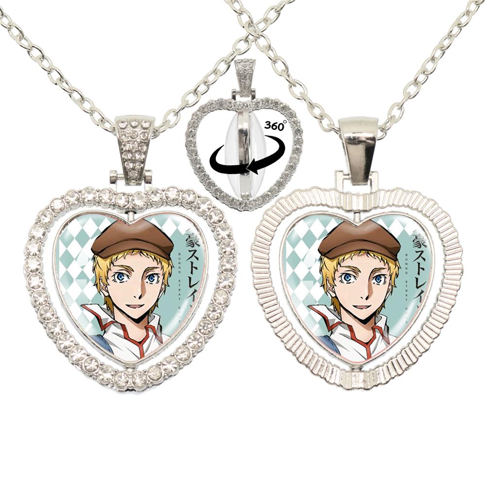 Anime Bungou Stray Dogs Glass Cabochon Glass Heart Pendant Double Sided Necklace Fan Gift Jewelry For Friends