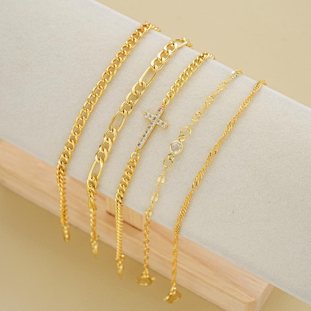 5pcs Fashion Zircon Cross Charm Bracelet Set Elegant High Quality Gold Color Multilayer Bracelets For Women Daily Wear Jewelry