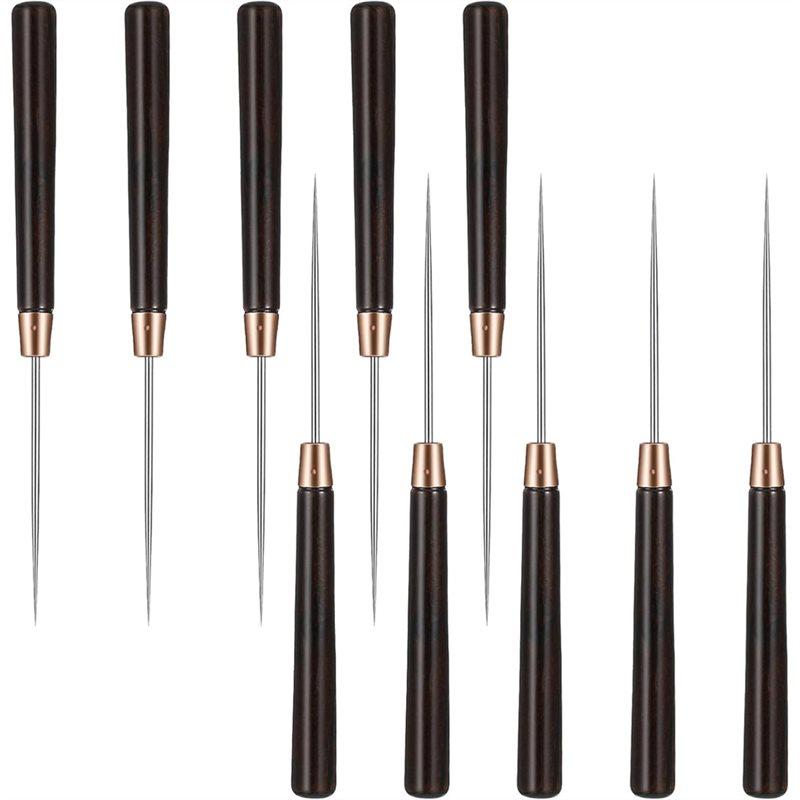 10 Pcs Scratch Awl Tool Set, Sewing Awl With Wooden Handle, Tool For Leather Awls Punch, Paper Piercing, And Crafting