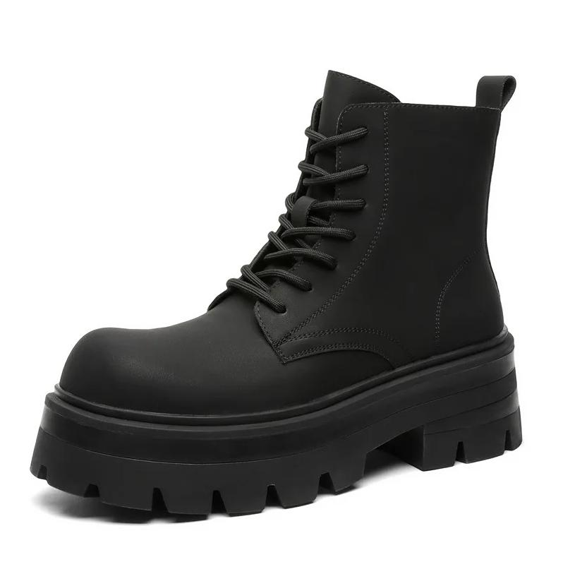 Big Size Mens Fashion Punk Rock Dress Platform Boots Lace-up Original Leather Shoes Cowboy Ankle Boot Cool Autumn Winter Botas