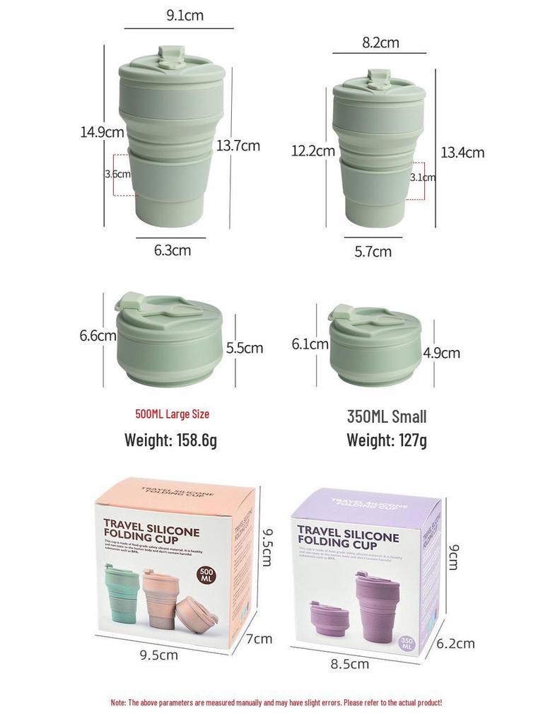 Zusammenklappbarer Silikon-Reisebecher, 500 ml, Tragbarer und Faltbarer Wasser- und Kaffeebecher