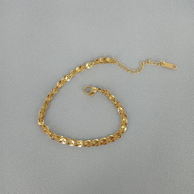 316L Stainless Steel Fashion Upscale  Minimalism Feather Shape Stitching Charms Thick Chain Bracelet Necklaces For Women