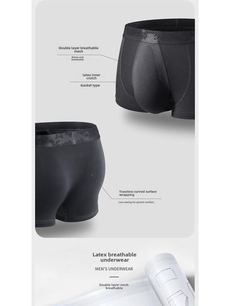 Men's Breathable Mesh Boxer Shorts with 3D Convex Pouch - Youth Sports Antibacterial Underwear