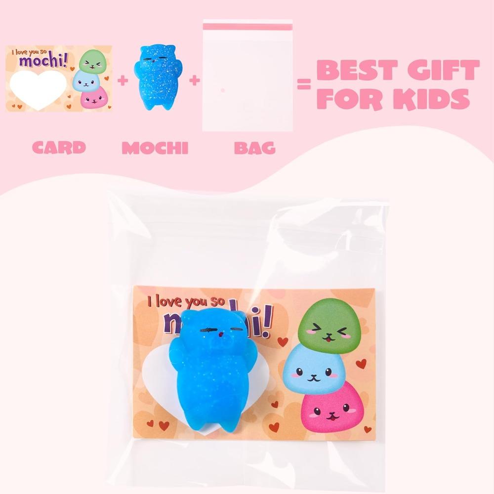 28 Packs Valentine's Day Present Cards featuring Glitter Mochi Squishy Playthings to Squeeze Cute And Charming Stress Relief Fidget Toy