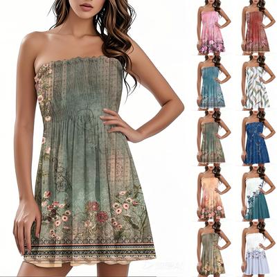 Vestido feminino casual com estampa floral e faixa sem mangas