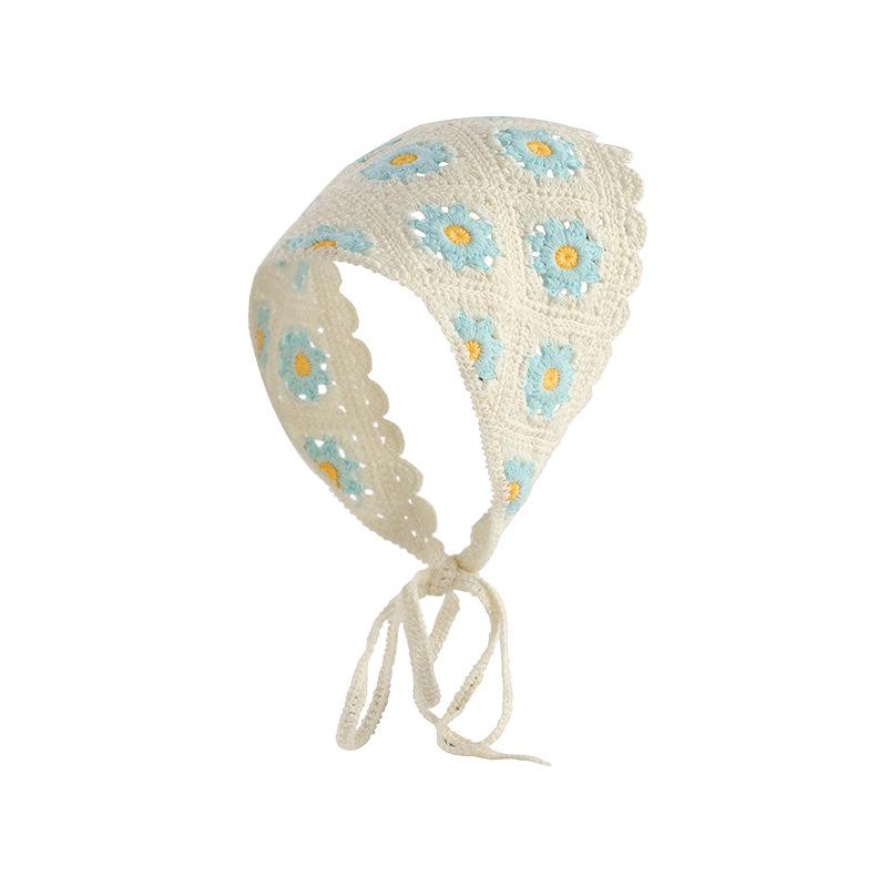 Headscarf summer women's pastoral triangle scarf literary retro crochet triangle scarf hat Y2K hot girl girl children hollow bud