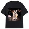 Waschbär trinkt Eiskaffee Lustiger Meme Print T-Shirt Herren Damen Humor Tier T-Shirts Reine Baumwolle Lässiges T-Shirt