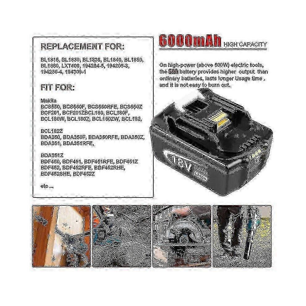 2 Pack for Makita 18v Battery 6.0 Ah Lxt Li-ion Bl1850b Bl1830b Bl1860b Cordless
