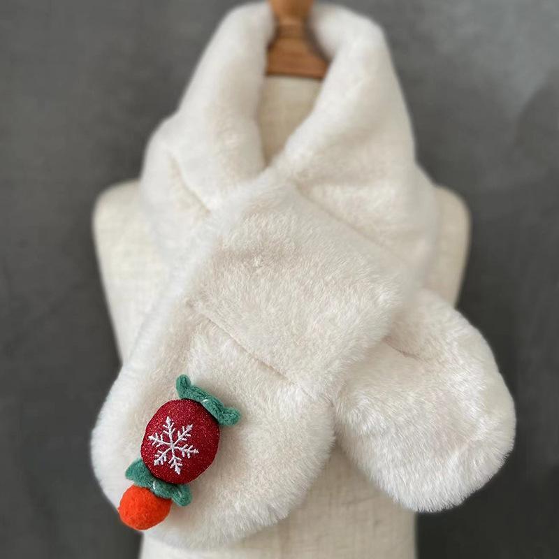 Cute Cartoon Bear Plush Scarf Women Student Winter Korean Style Faux Fur Warm Thickened Cross Scarves Autumn Girl Scarf New Gift