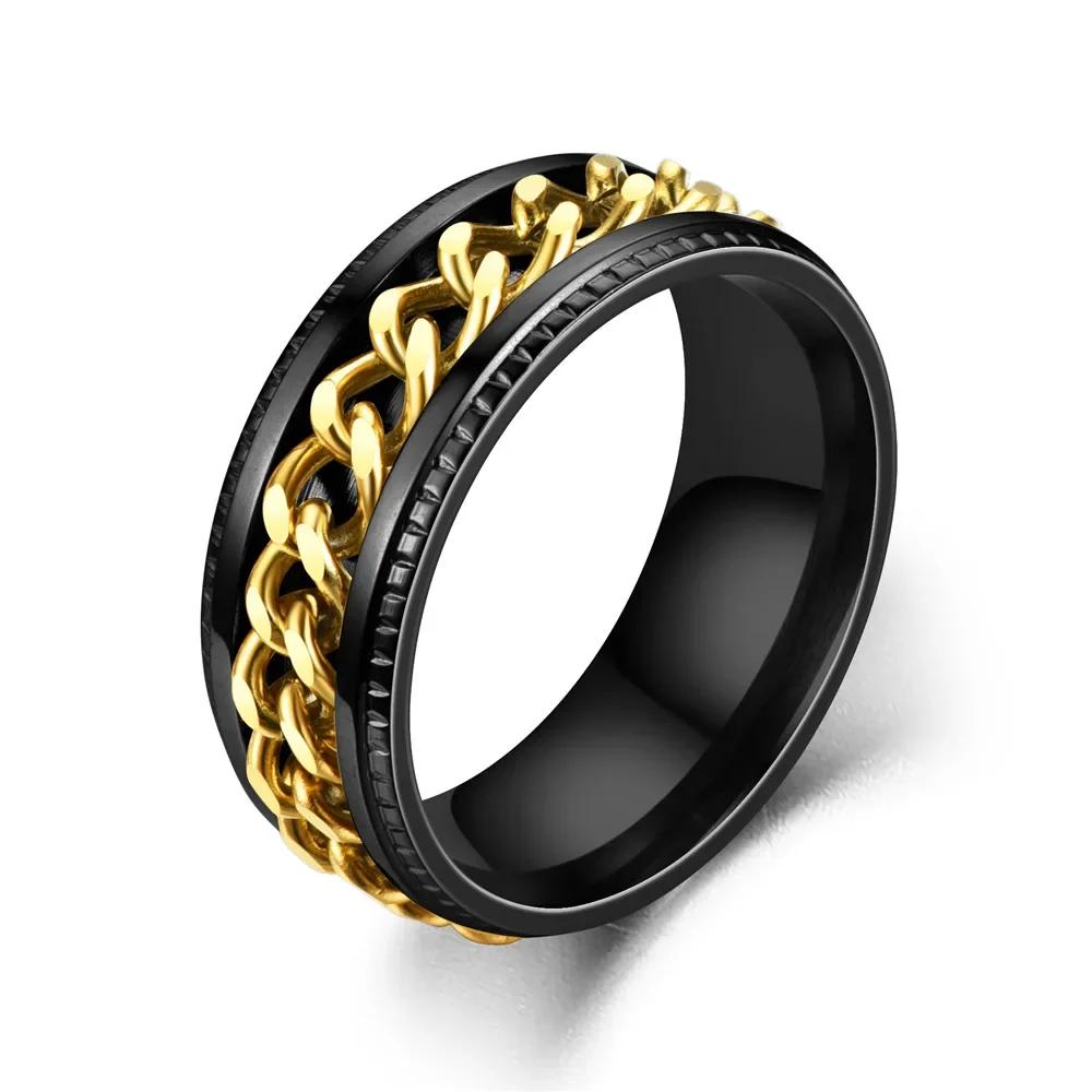 

Fashion Stainless Steel Rotatable Chain Rings For Men Punk Spinner Chain Rotable Ring Women Party Titanium steel Jewelry Gift 7