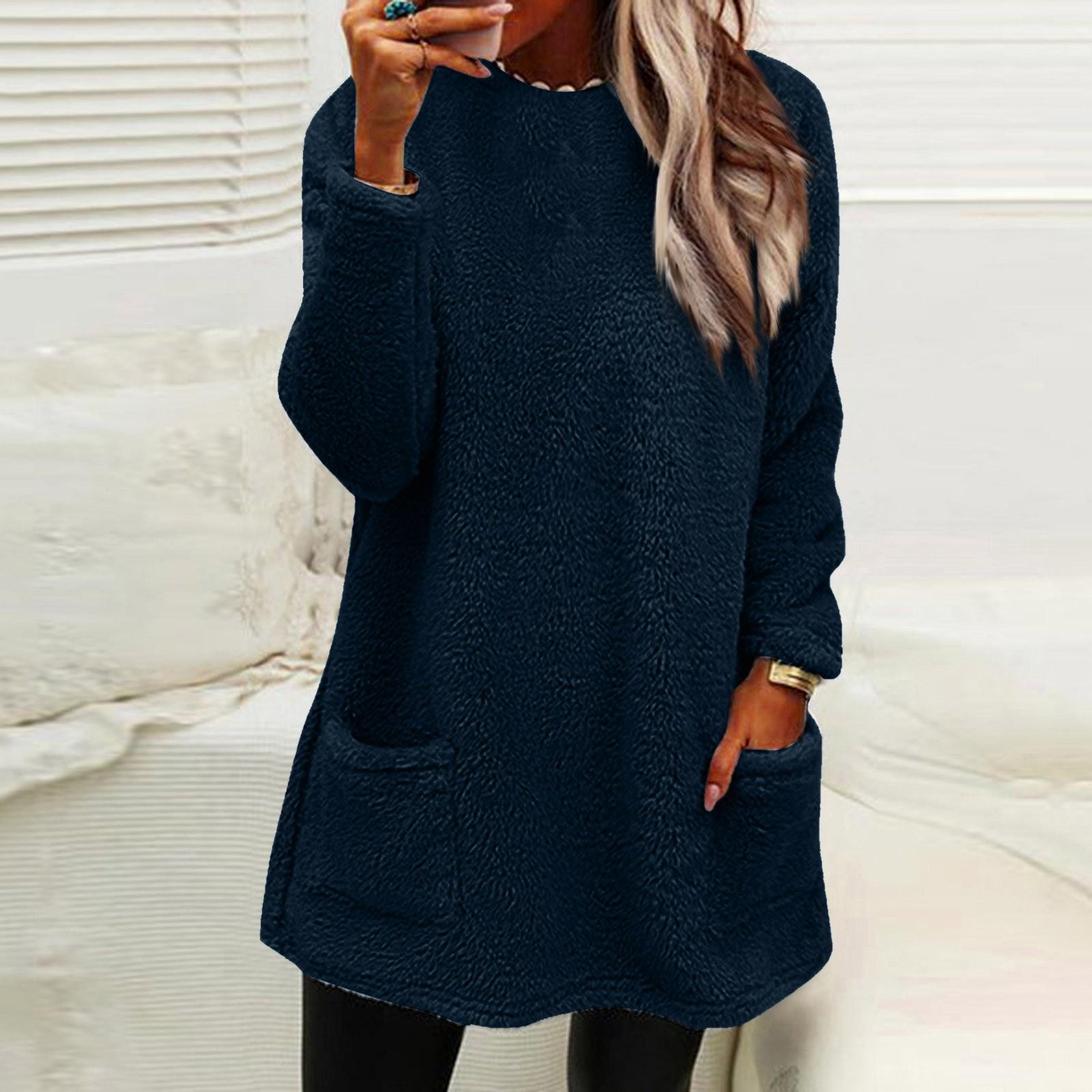 

Женская модная повседневная теплая футболка с длинным рукавом и круглым вырезом с длинными рукавами XL