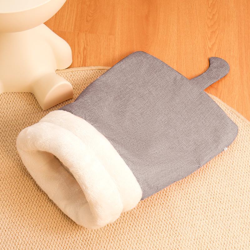 Pluszowe Zimowe Zamknięte Legowisko dla Psa i Kota: Ciepłe, Nieprzywierające, Wiatroodporne Gniazdo