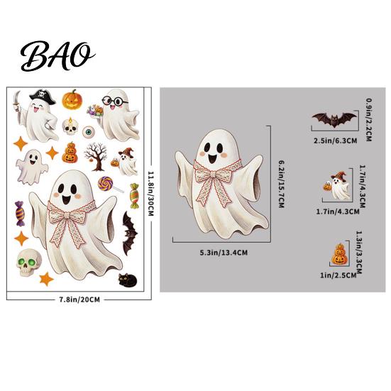 Spooky Theme Party Supplies Halloween Static Window Clings, Glass Stickers with Ghost Cat Bat Shop Displays Patterns, Reusable Holiday Decals