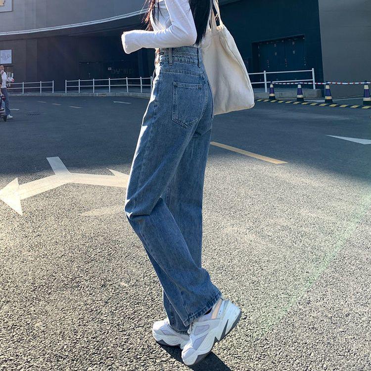 2025 Winter Plus Velvet Wide-Leg High-Waisted Jeans - Women's Slimming Straight-Leg Loose Floor-Length Pants