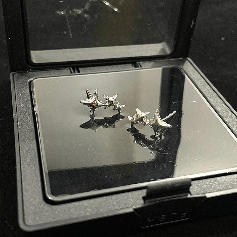 Star Plain Circle Open Ring Cold Wind Star Necklace High-End Stud Earrings Niche Design Set Female Tide