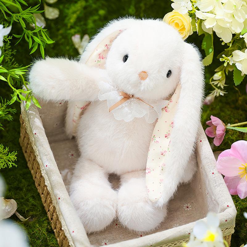 Aoger Lop Eared Rabbit Kawaii Plush Toy Soft Mousse White Long Ear Bunny Pillow With Lace Collar Cute Birthday Gift For Kid Girl
