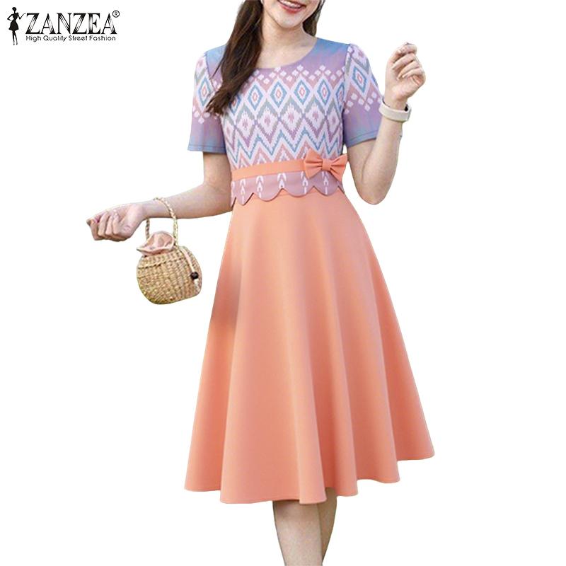 

ZANZEA Women Casual Print Patchwork Summer Short Sleeve Dress S рожевий