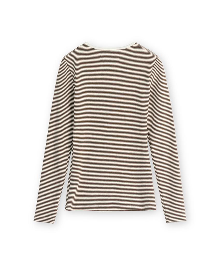 Beulaunyadeu W Henley Neck Long Sleeve, Brown Stripe
