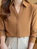 2026 Spring Women's Satin Long Sleeve Shirt with Metal Buckle – Elegant, Slimming Chiffon Design