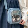 Denim Ulzzang Ita Taschen Damen Transparentes Abzeichen Puppen-Show Crossbody Umhängetasche Individualität Designer 2 Seiten Bolso
