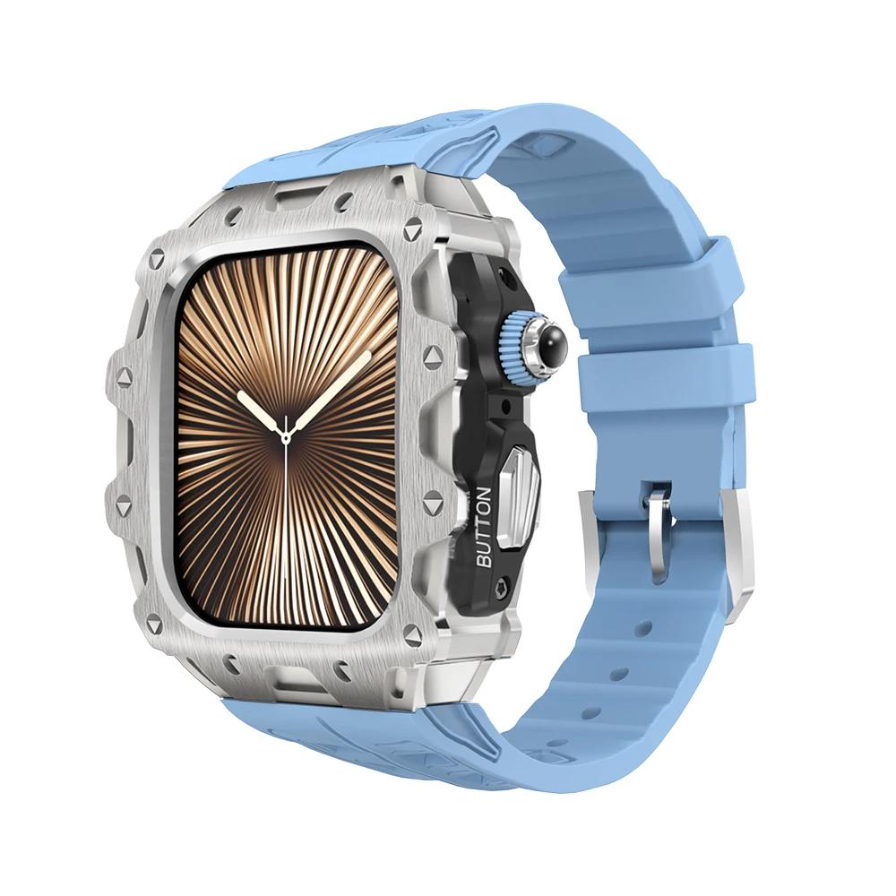 Luxury Case Strap for Apple Watch Series 10 46mm Modification Kit Cover for Iwatch 10 46 46MM Sports Silicone Zinc Frame Men Set