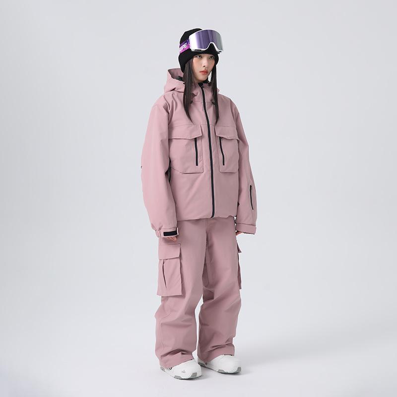Ski Suit for Men and Women Hooded Ski Jacket and Pants Set Waterproof Breathable Loose Fit Snowboarding Suit Winter Outdoor Windproof Baggy Snow Suit
