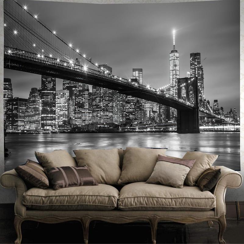 New York Brooklyn Bridge Tapestry City Skyline Background Cloth Living Room Modern Urban Style Room Decoration