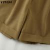 VONDA Summer Women Elastic High Waist Solid Color Casual Loose Shorts Mini Pants